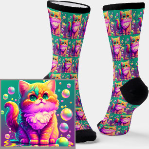Chaussette Imaginaire de chat violet coloré magnifique sur ve