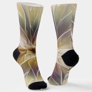 Chaussette Imaginaire Floral Gold Eggplant Art Fractal Abstra