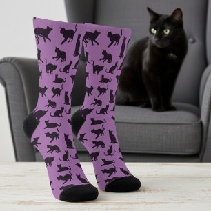 Chaussette Impression de chat violet et noir amusante