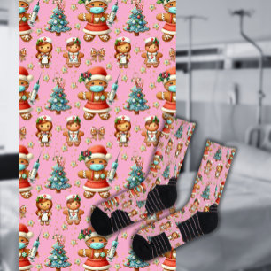 Chaussette Infirmière en pain d'épices rose de Noël Fantaisis
