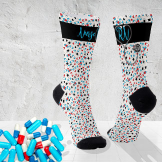 Chaussette Infirmière RN Stethoscope | Aqua et Red Pills