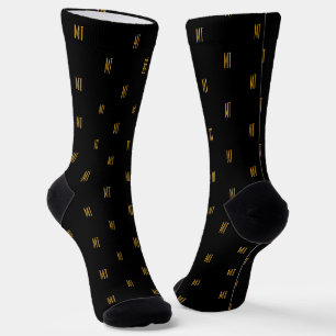 Chaussette Initiales Monogramme Moderne Minimaliste Noir & Or
