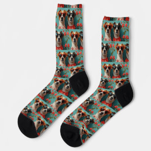 Chaussette Jack Russell avec roses du cœur pour la Saint-Vale