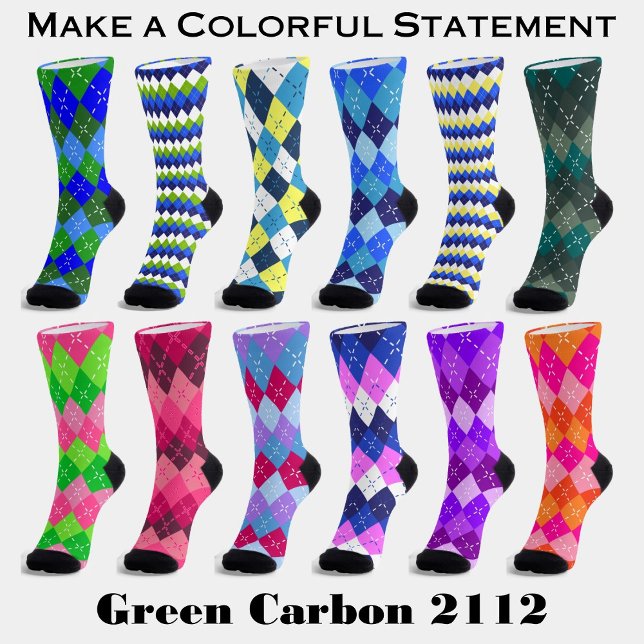 Chaussette Jacquard jaune citron de framboise bleu Preppy (Make a colorful statement with Green Carbon 2112 argyle socks.)