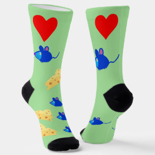 Chaussette J'adore le fromage et les souris bleues mignonnes