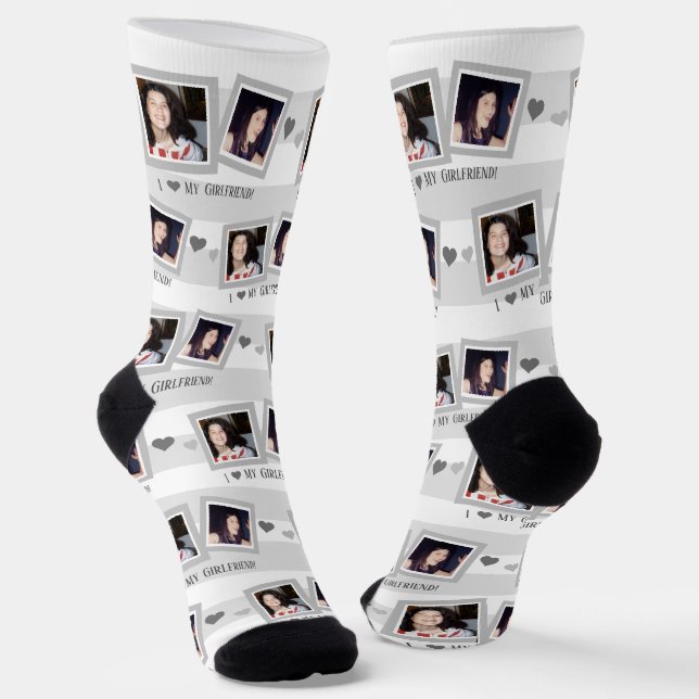 Chaussette J'Aime Ma Petite Amie Gris Deux Chaussettes Photo (Angulaire)
