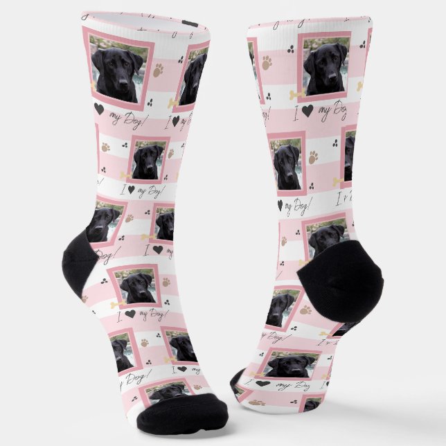 Chaussette J'aime mes chopes photo de chien (Angulaire)