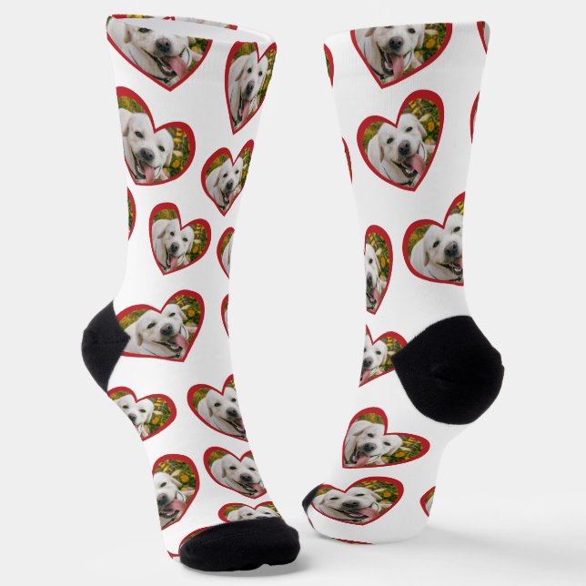 Chaussette J'aime mon chien en forme de coeur photo blanc (Angulaire)