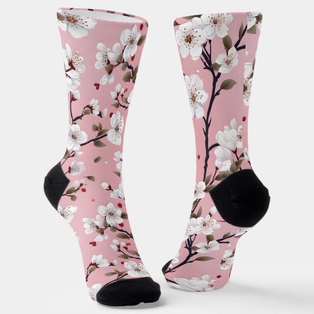 Chaussette Japanese Pink Cherry Blossom Sakura Floral Spring  (Angulaire)