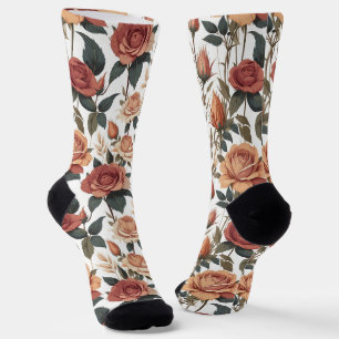 Chaussette Jardin Botanique de Rose Rouge Vintage Classique