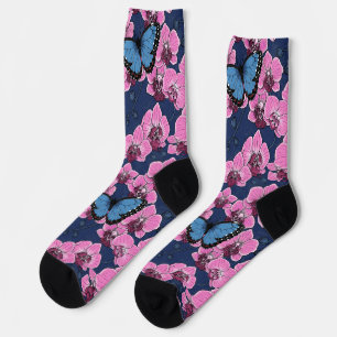 Chaussette Jardin botanique d'orchidées avec papillons