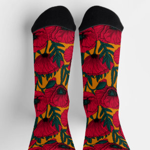Chaussette Jardin de coquelicots rouges