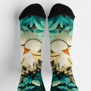 Chaussette Jardin de fleurs de chat endormi aquarelle abeille