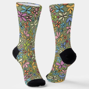 Chaussette Jardin de fleurs sauvages abstraites colorées
