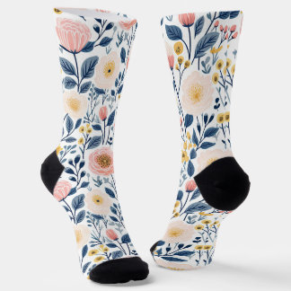 Chaussette Jardin printanier de prairie fleurie coloré et mig