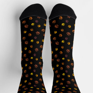 Chaussette Jaune Orange Brown Empreinte de patte Motif Noir