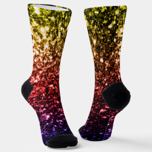 Chaussette Jaune rouge violet faux paillettes scintillent arc