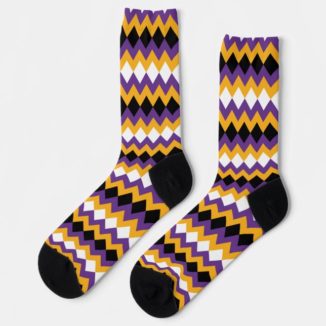 Chaussette Jaune, violet, noir et blanc Zigzag Chevron (Gauche)