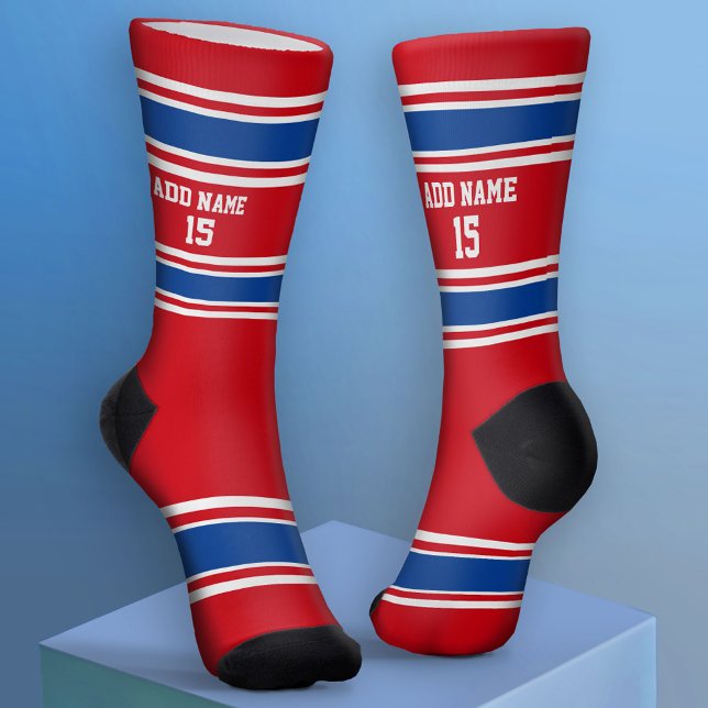 Chaussette Jersey de sport blanc et bleu - Nom Numéro (Custom Sport Socks - Add Jersey Name and Number)
