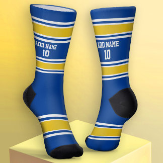 Chaussette Jersey Sport bleu et jaune doré - Nom Numéro