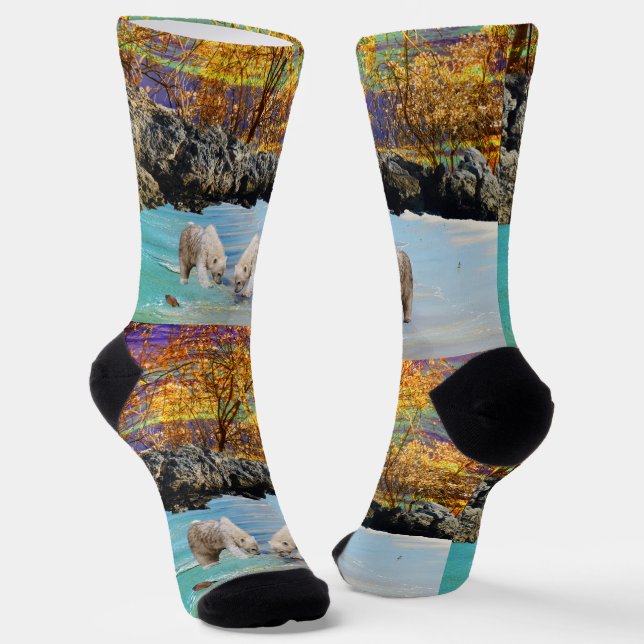 Chaussette Jeunes Ours Polaires Pêche, Chaussettes d'équipage (Angulaire)