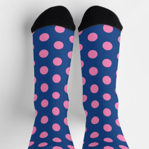 Chaussette Jockey soies Pois roses sur bleu français