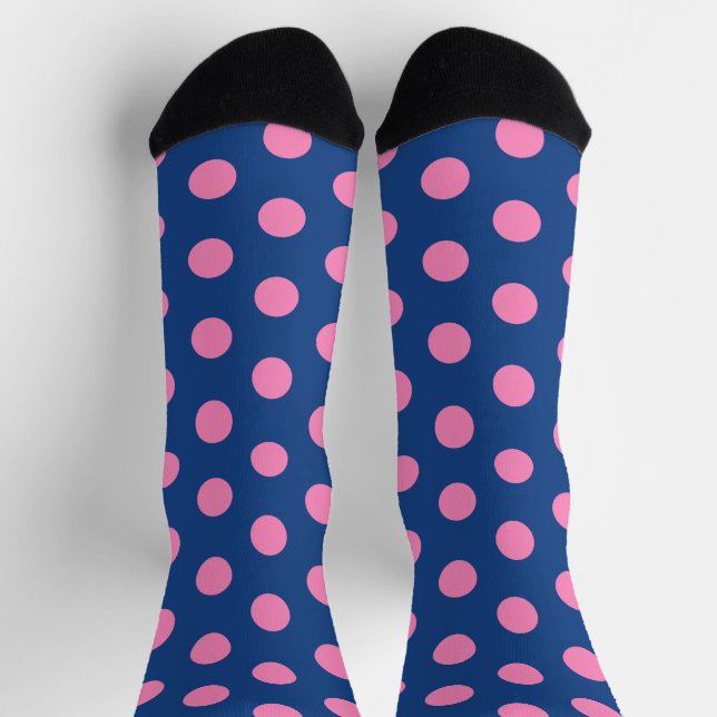 Chaussette Jockey soies Pois roses sur bleu français (Haut)