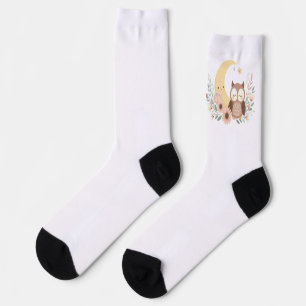 Chaussette Joli bébé hibou avec lune