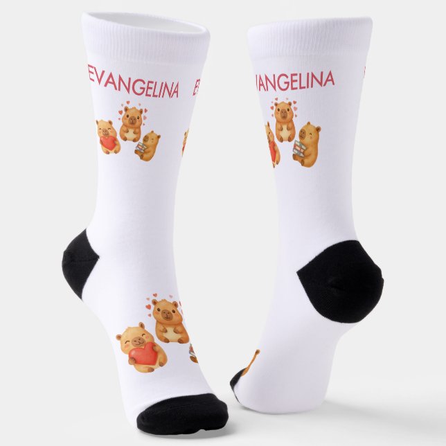Chaussette Joli Capybara Aquarelle Personnalisé (Angulaire)