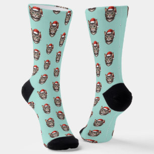 Chaussette Joli chat de Noël festif avec chapeau de Père Noël