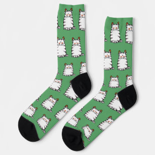 Chaussette Joli Chat Grassouillet Deux Chapeaux de Noël