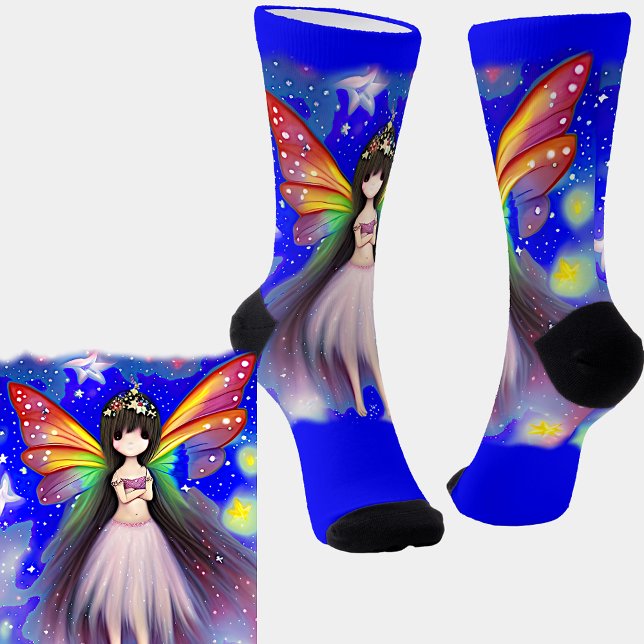 Chaussette Joli Imaginaire fée avec ailes roses sur bleu (Créateur téléchargé)
