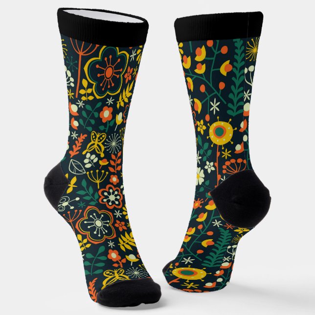 Chaussette Joli motif fleur sauvage coloré (Angulaire)