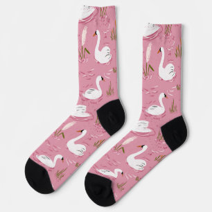 Chaussette Joli motif sans couture de cygne rose