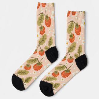 Chaussette Joli motif sans couture de fraise rouge dessiné à