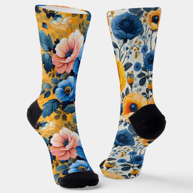 Chaussette Joli Motifs Fleurs Odd Non Correspondant (Angulaire)