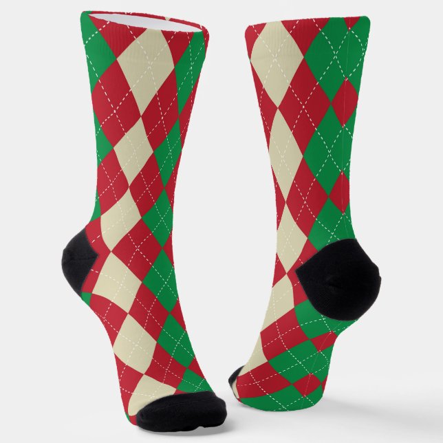 Chaussette Joli Noël Rouge Vert et Beige Plaid Motif (Angulaire)
