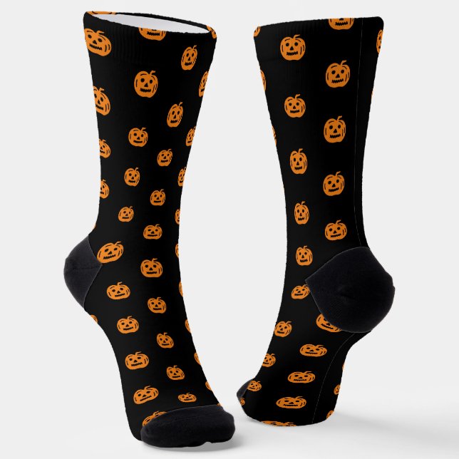 Chaussette Joli noir orange Jack-o'-lantern visage motif (Angulaire)