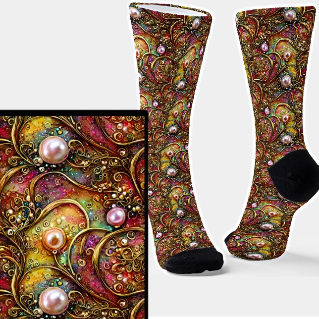 Chaussette Joli Pastels Gold Filigree & Pearls (Créateur téléchargé)