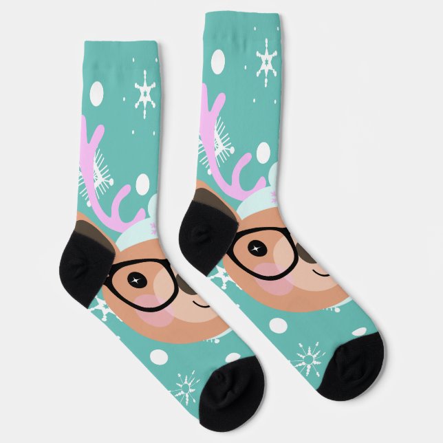 Chaussette Joli Reindeer Noël Casquette Écharpe lunettes (Droite)
