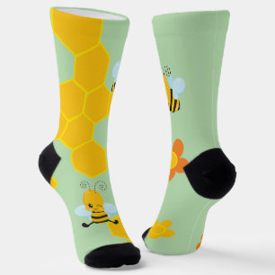 Chaussette Jolie abeille à miel avec des fleurs 