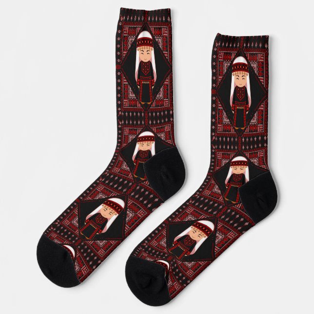 Chaussette jolie fille palestinienne Broderie rouge tatreez (Gauche)