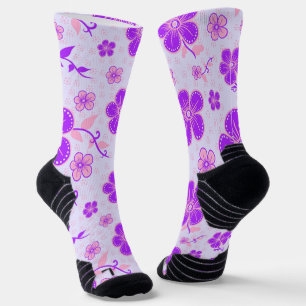 Chaussette Jolie impression florale violet et rose sur Lavend