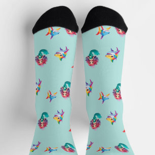 Chaussette Jolie Sirène requin arc-en-ciel fête d'anniversair