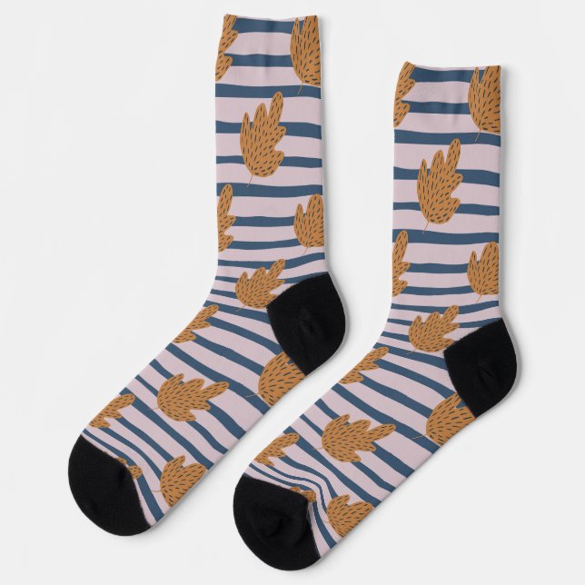 Chaussette Jolies rayures avec feuille Automne motif sans joi (Gauche)