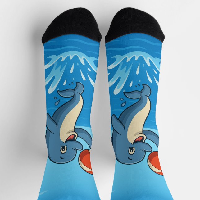Chaussette Jouer Dauphin de dessin avec Beach Ball (Haut)