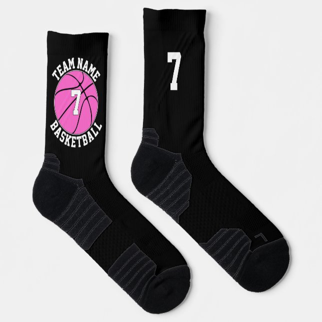 Chaussette Joueur de basket-ball rose Nom et numéro de l'équi (Droite)