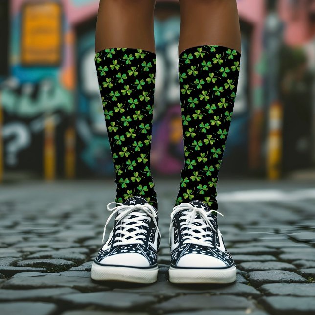 Chaussette Jour de la Saint Patrick Cool Shamrock Motif vert  (Créateur téléchargé)
