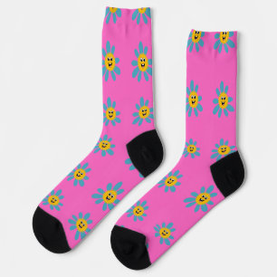 Chaussette Joyeuse fleur souriante sur chaussettes