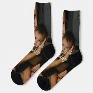 Chaussette Joyeux 2ème anniversaire enfants bébé mère jaune g
